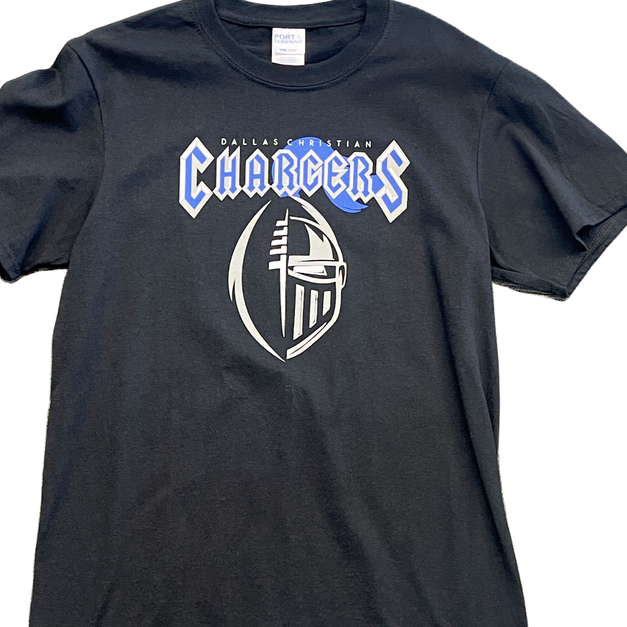 Chargers Football Knight T-Shirt, Black  BIG BLUE - Dallas Christian  School Store